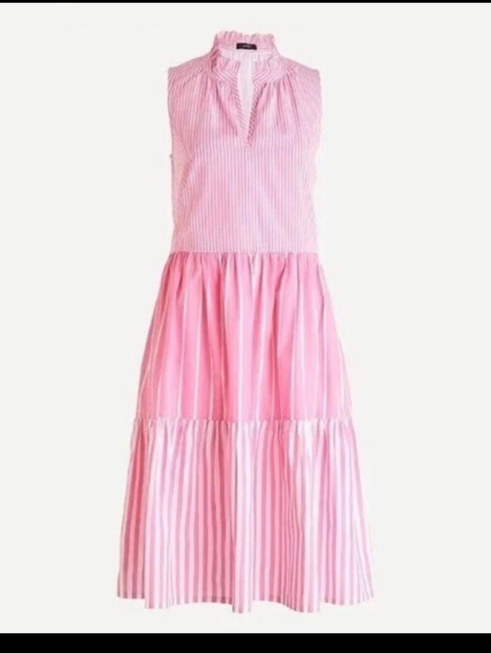 J. Crew Pink & White Stripe Tiered Sleeveless Dress Bubblegum Sz S